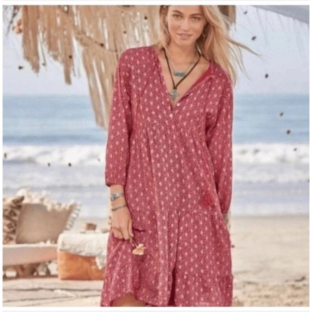 Scandal Italy Cotton Boho Mini Dress Pink Size Large Made in Italy Coastal Chic